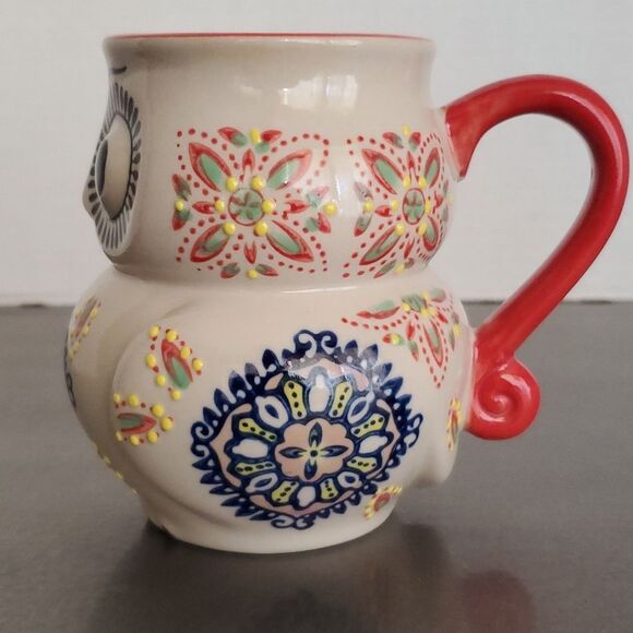 Yokohama Studio Hand painted 3-D Embossed Blue Red Owl Tea Cup Coffee Mug - Picture 2 of 11